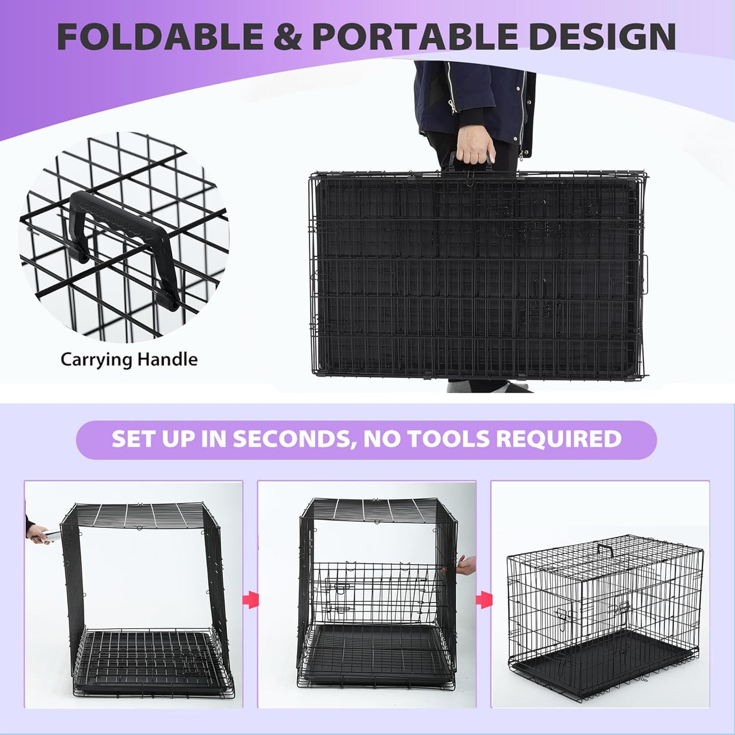 Best Pet 48 Inch Dog Crates for Large Dogs Folding Metal Wire Crates Dog Kennels Outdoor and Indoor Pet Dog Cage Crate with Double-Door,Divider Panel, Removable Tray