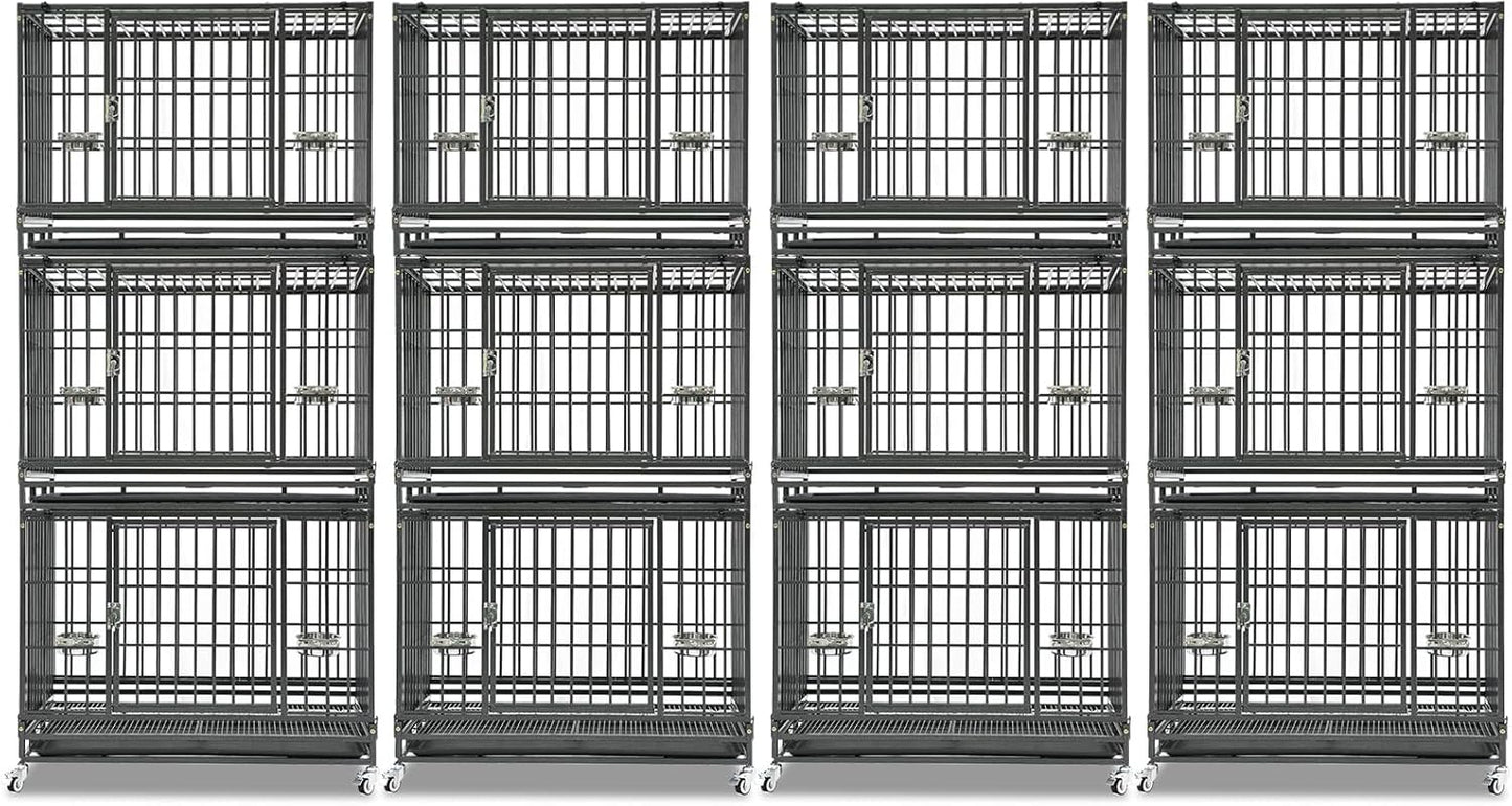 Homey Pet 37 inch Stackable Heavy Duty Dog Crate, Indestructible Escape Proof Dogs Cage Kennel with Lockable Wheels, Removable Tray & Metal Grid, Double Doors for High Anxiety Medium/Small Dogs