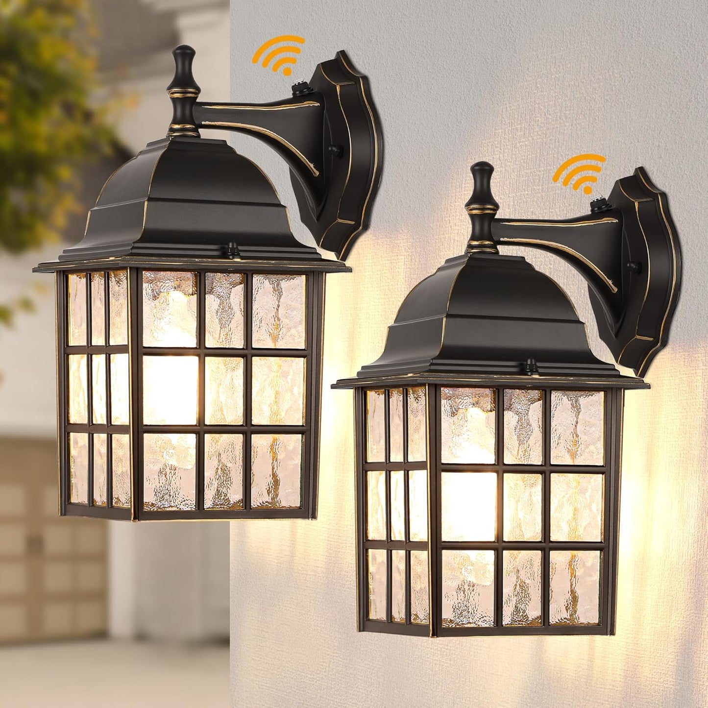 WIHTU 2-Pack Dusk to Dawn Outdoor Wall Lights, Sensor Exterior Light Fixtures, Porch Lights, Black Waterproof Wall Sconces, Outside Lighting for Garage, Front Door