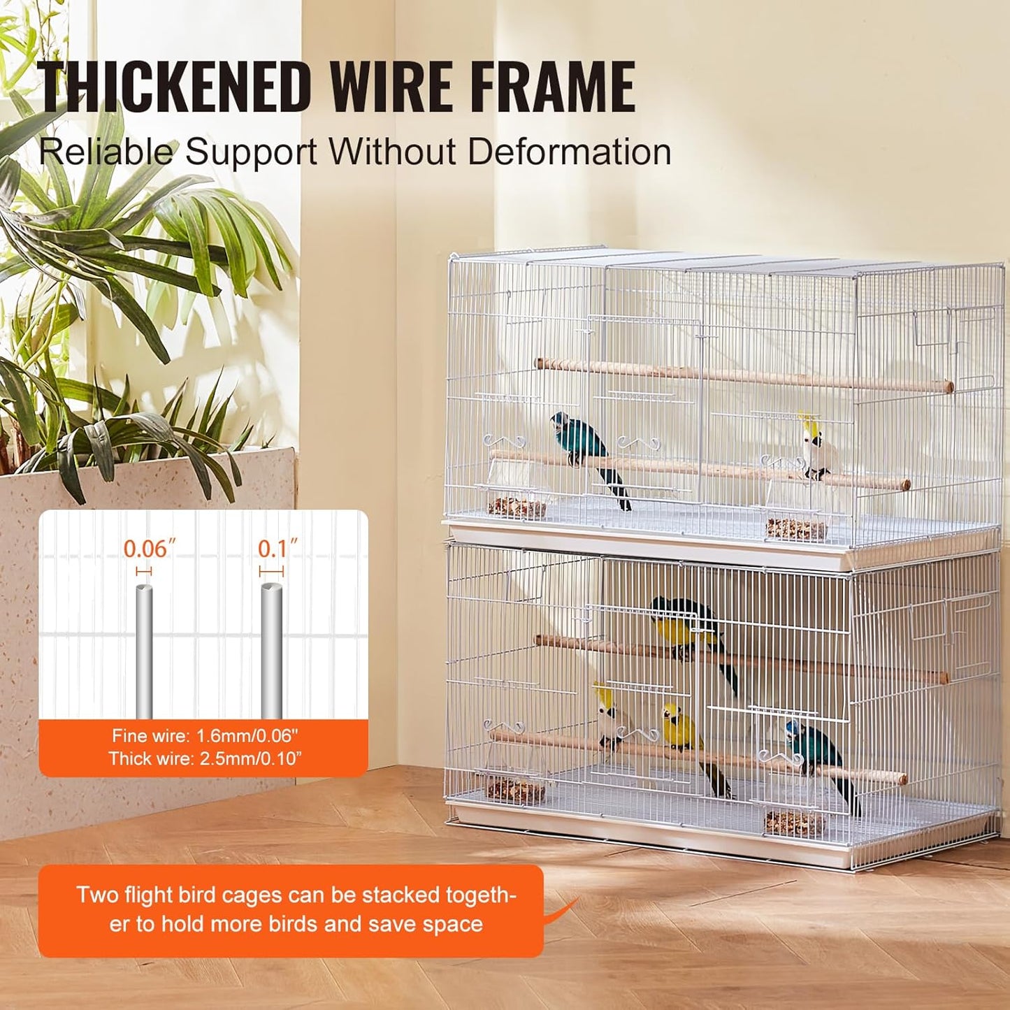VEVOR 30-inch Flight Bird Cage, Stackable Bird Cage for Small Parrots Canaries Cockatiels Lovebirds Finches Budgies Conures Macaws Pet Travel Birdcage with Handle and Perches