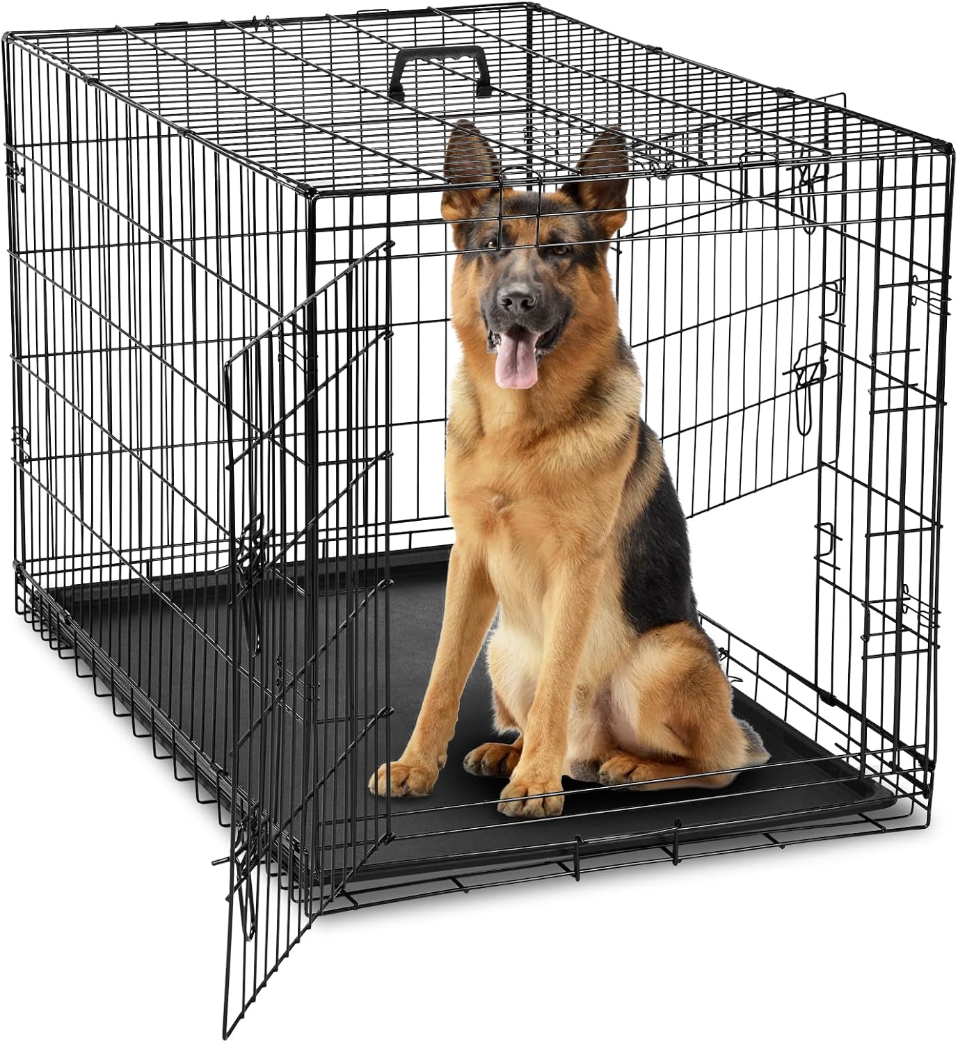 DUMOS Dog Crate, 36 Inch Medium Double Door Dog Cage with Divider Panel and Plastic Leak-Proof Pan Tray, Folding Metal Wire Pet Kennel for Indoor, Outdoor, Travel