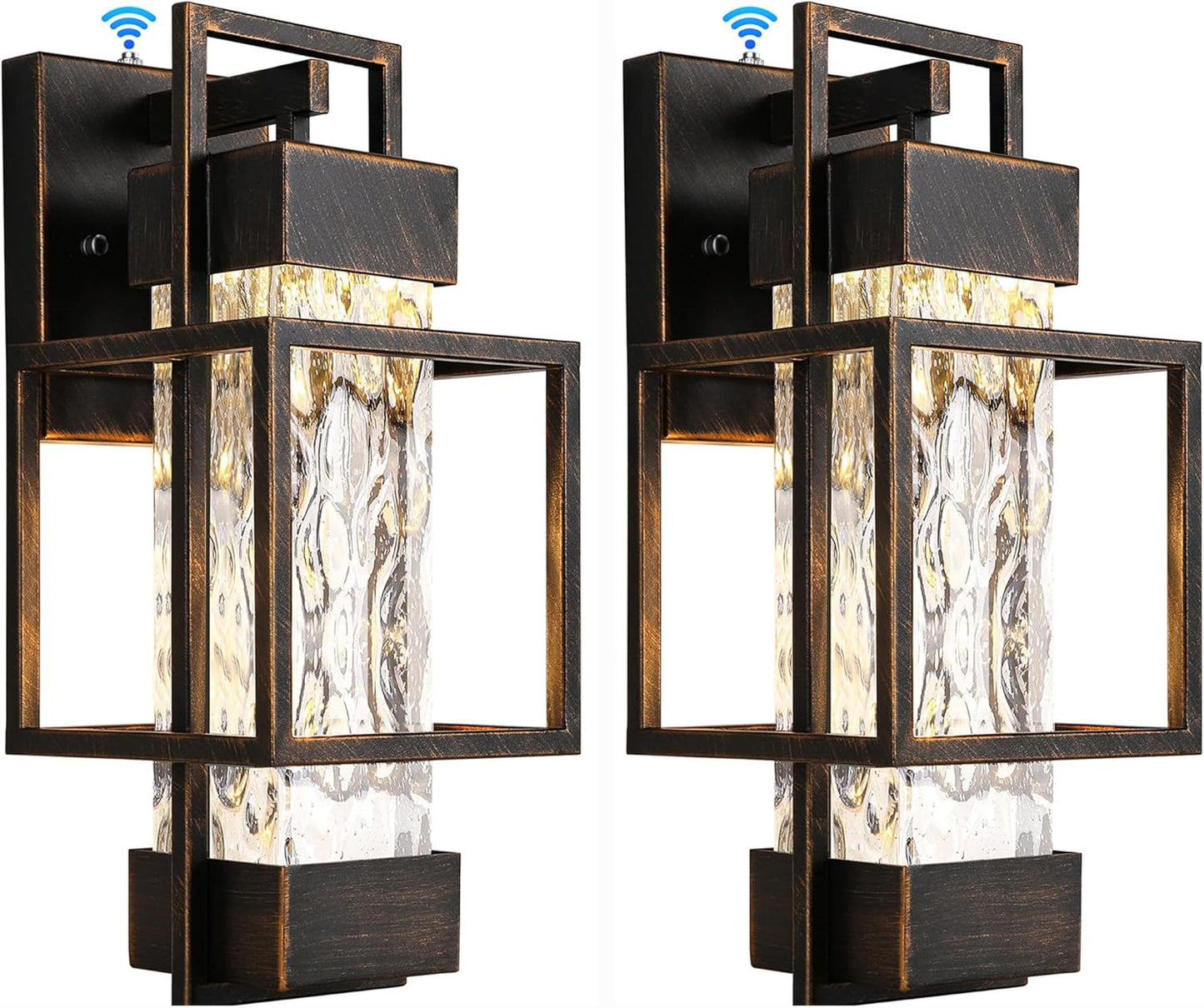 PARTPHONER Modern Outdoor Light Fixtures Dusk to Dawn Outdoor Lighting 2 Pack, 15" Exterior Wall Sconce Waterproof Porch Light, Outside Lamp for House with Water Glass for Garage Doorway