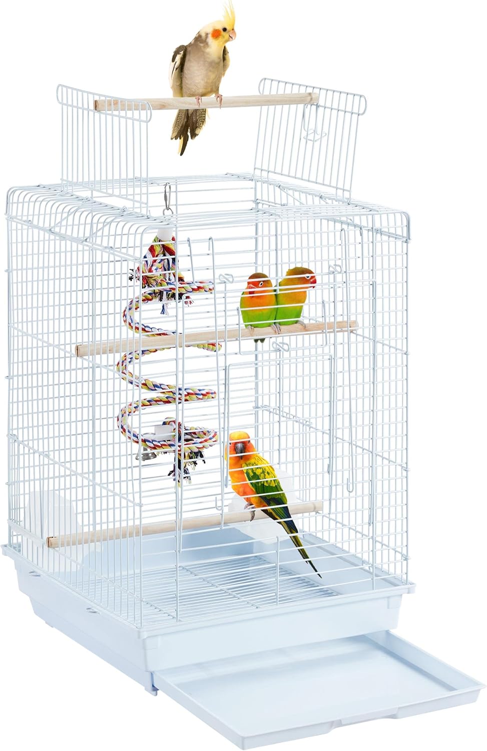 Yaheetech Open Play Top Travel Bird Cage for Conure Sun Parakeet Green Cheek Conure Lovebird Budgie Finch Canary, Small-Size Travel Portable