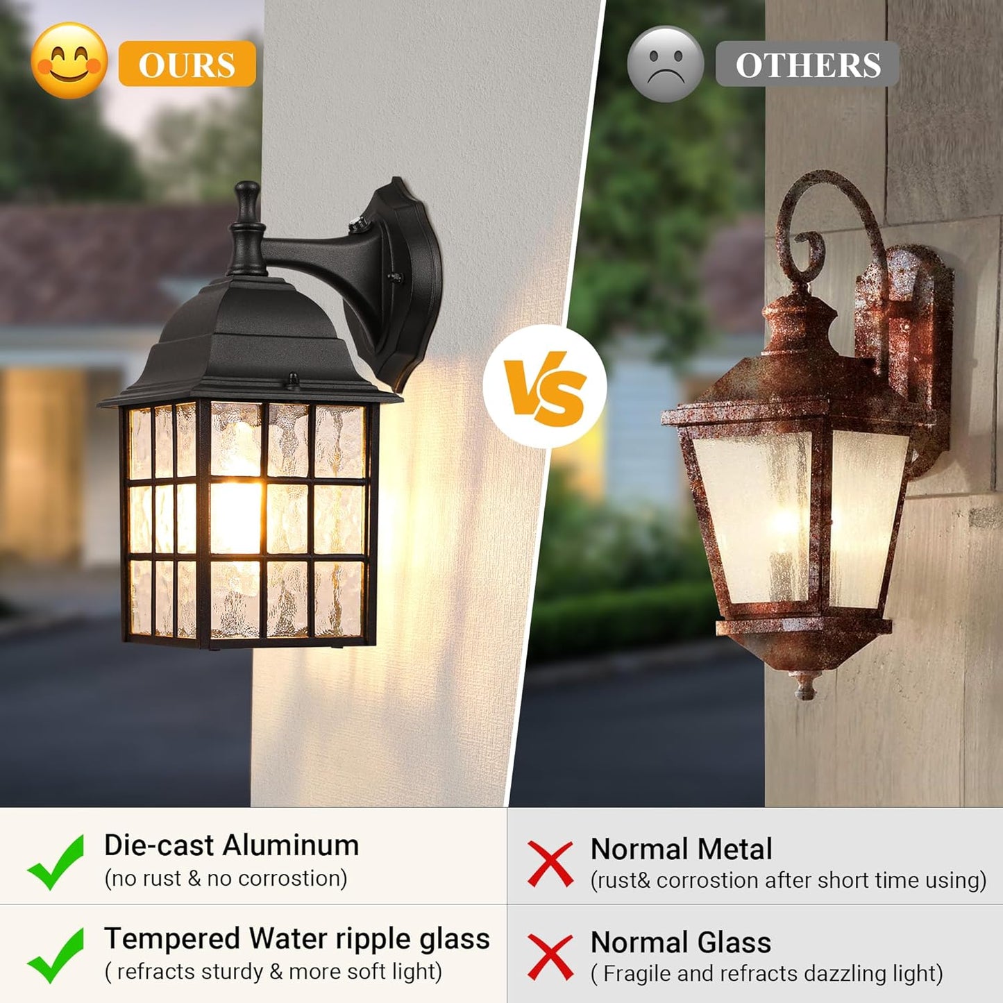 WIHTU 2-Pack Dusk to Dawn Outdoor Wall Lights, Sensor Exterior Light Fixtures, Porch Lights, Black Waterproof Wall Sconces, Outside Lighting for Garage, Front Door