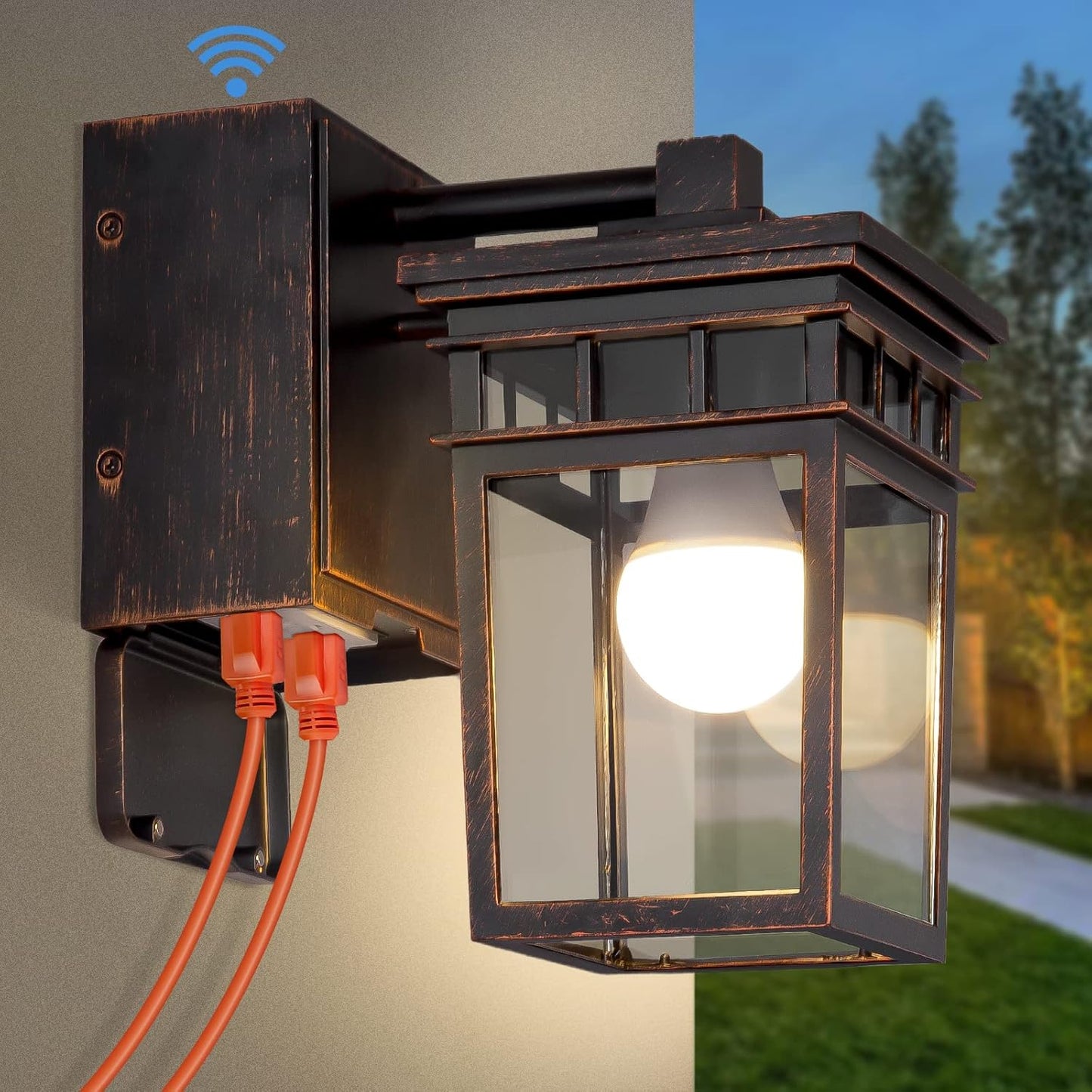 Porch Light with GFCI Outlet Built in, Dusk to Dawn Outdoor Lighting with Outlet, Waterproof Anti-Rust Alunmium Exterior Wall Mount Fixture, Outside Light for House Garage Front Door, Bulb Included
