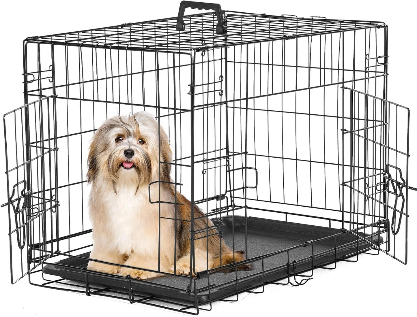 Sweetcrispy 24-Inch Single-Door Dog Crate–Durable Metal Pet Kennel with Secure Lock, Foldable Design, Removable Tray for Easy Cleaning, Portable Puppy Cage for Small Dogs, Ideal for Training & Travel