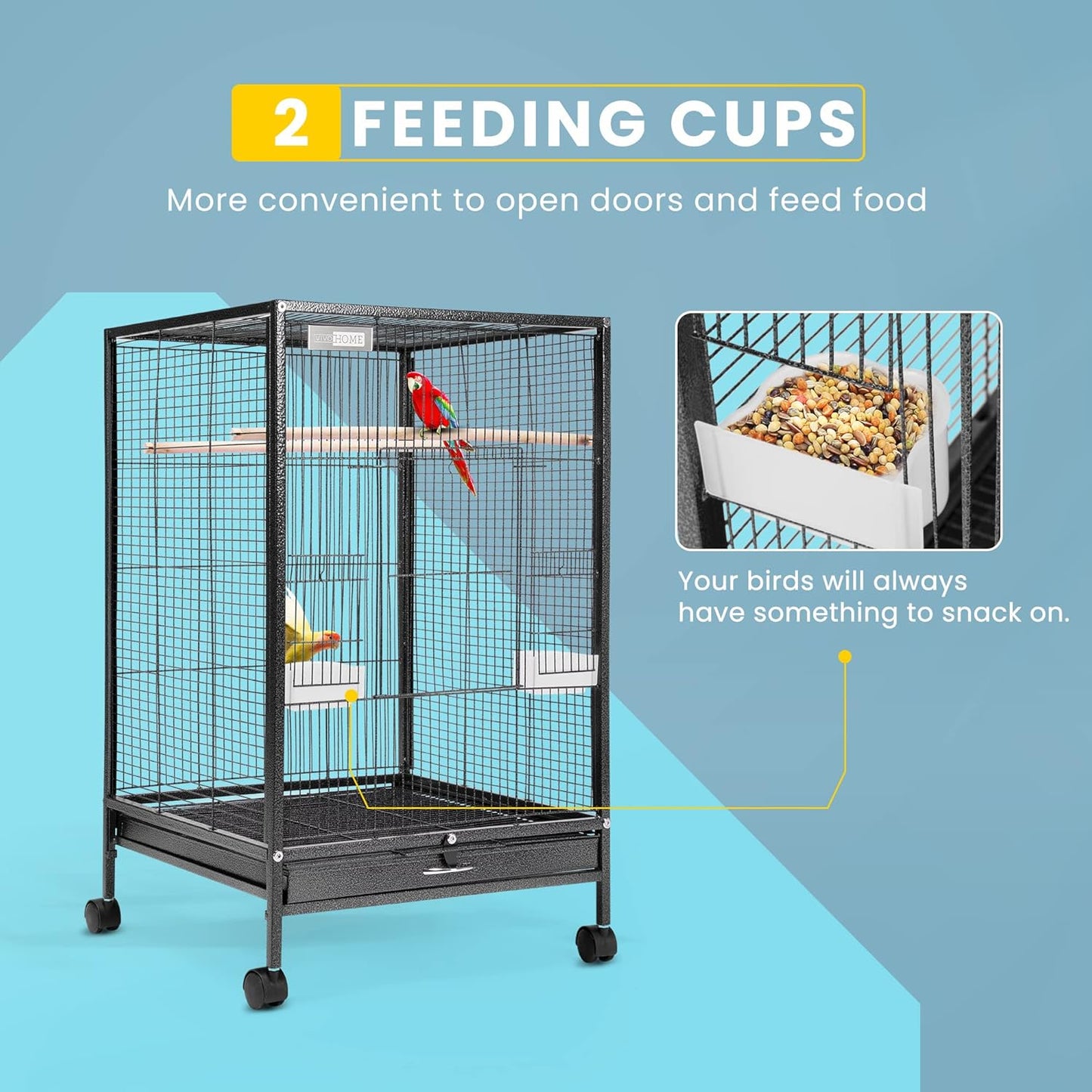VIVOHOME 30 Inch Height Wrought Iron Bird Cage with Rolling Stand for Conures Lovebirds Cockatiels Finches, Black