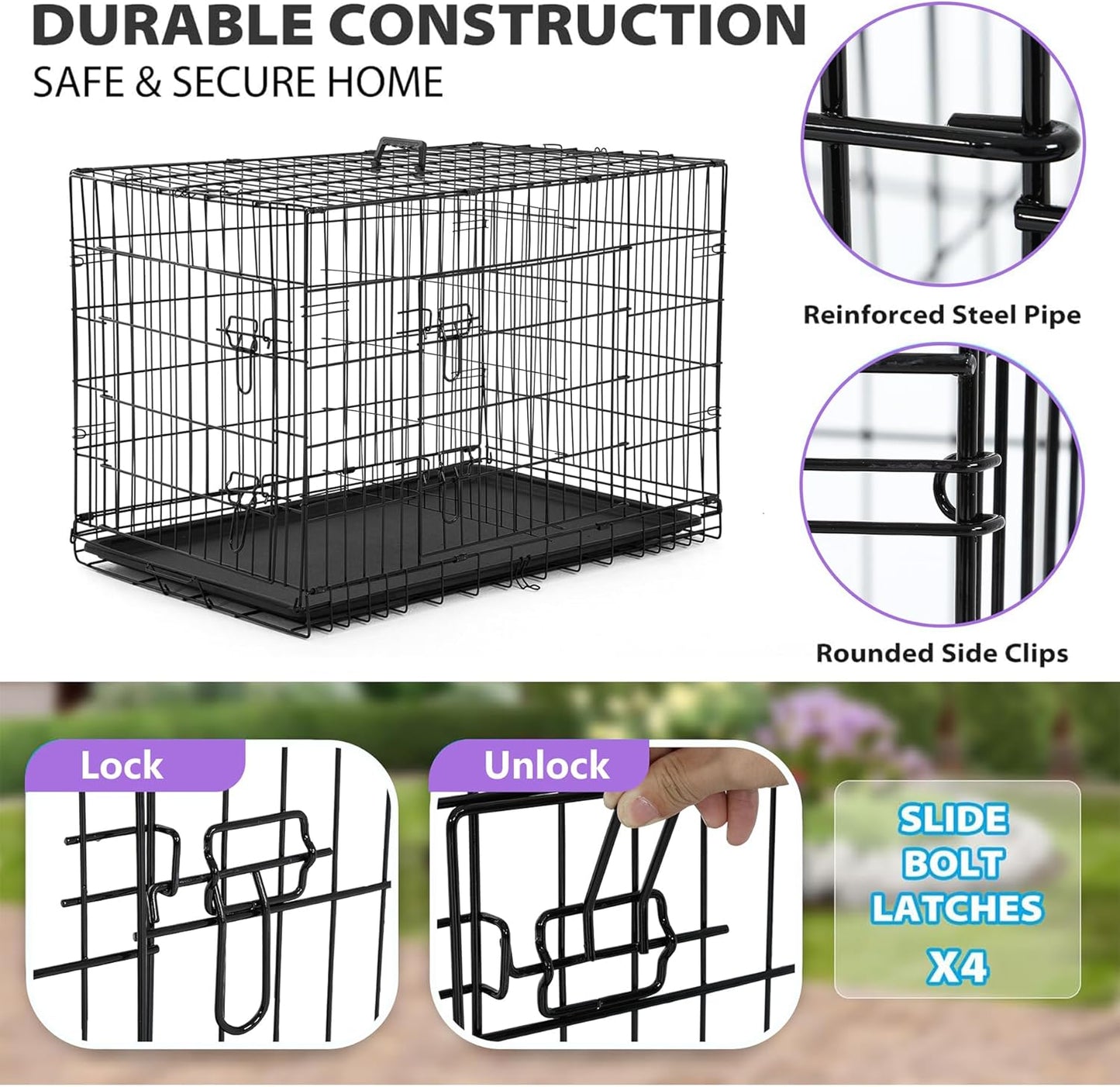 Best Pet 48 Inch Dog Crates for Large Dogs Folding Metal Wire Crates Dog Kennels Outdoor and Indoor Pet Dog Cage Crate with Double-Door,Divider Panel, Removable Tray
