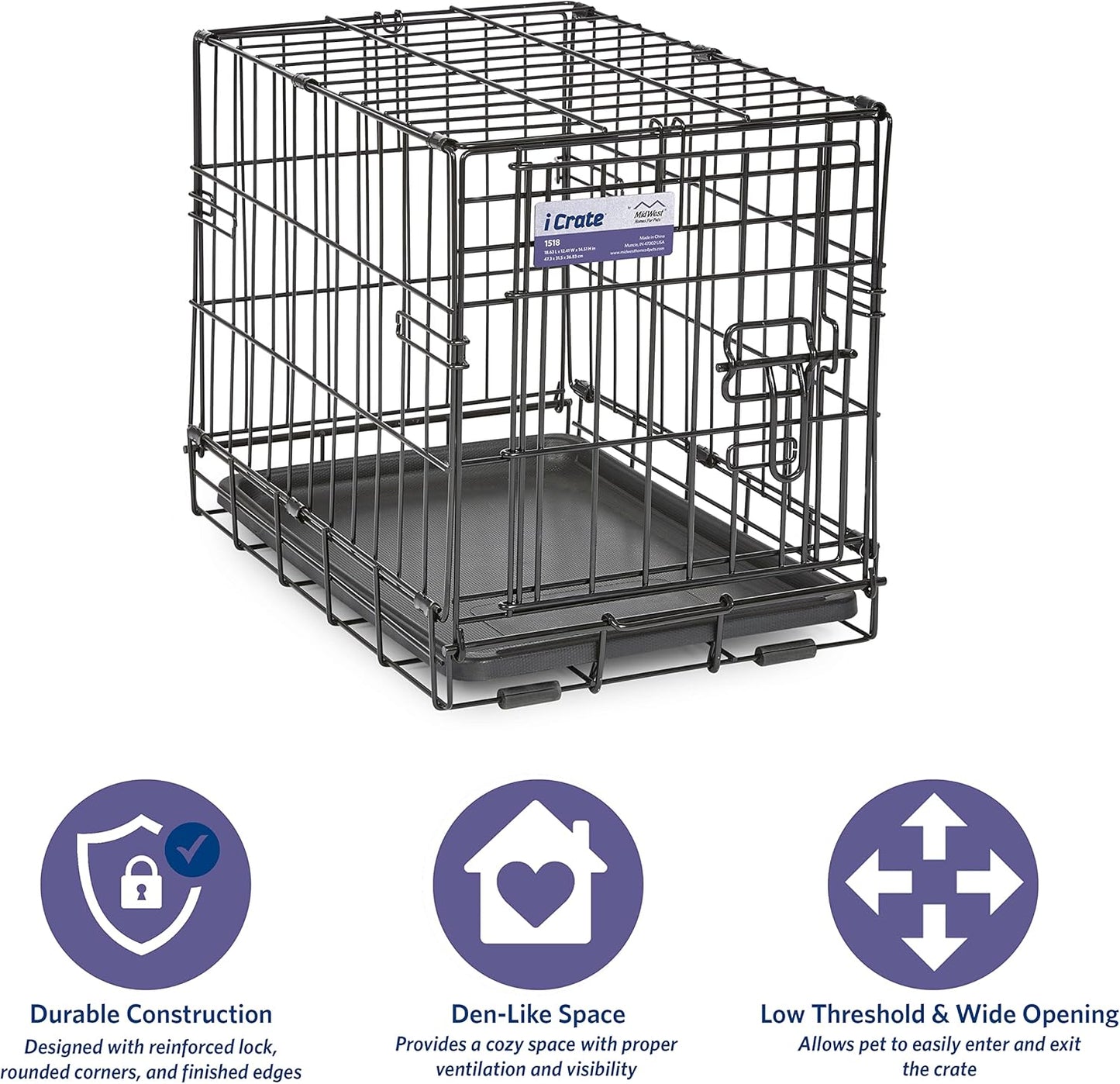 Midwest Homes for Pets Newly Enhanced Single & Double Door iCrate Dog Crate, Includes Leak-Proof Pan, Floor Protecting Feet, Divider Panel & New Patented Features