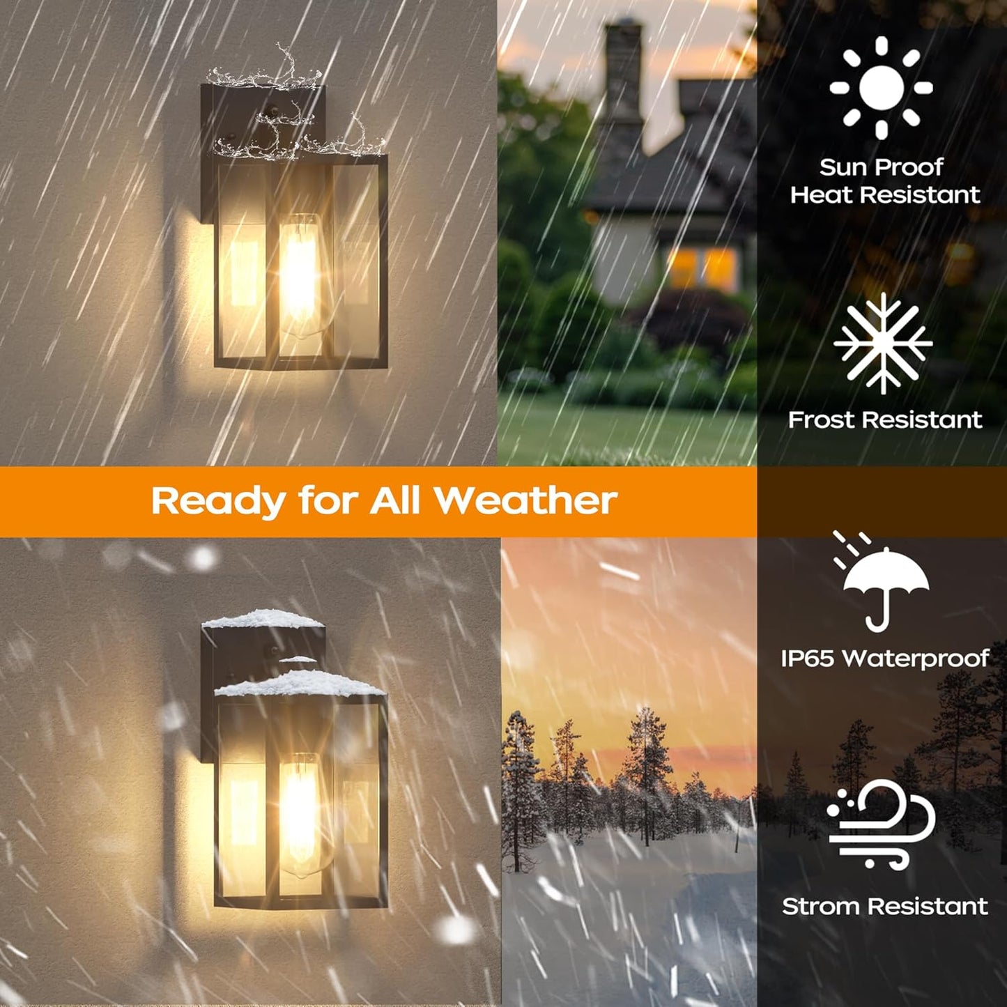 WIHTU Dusk to Dawn Outdoor Lighting Fixtures, Exterior Front Porch Light, Black Sensor Wall Sconce Lamp, Waterproof Wall Lantern, Anti Rust Outside Coach Lights for House, Doorway, Garage