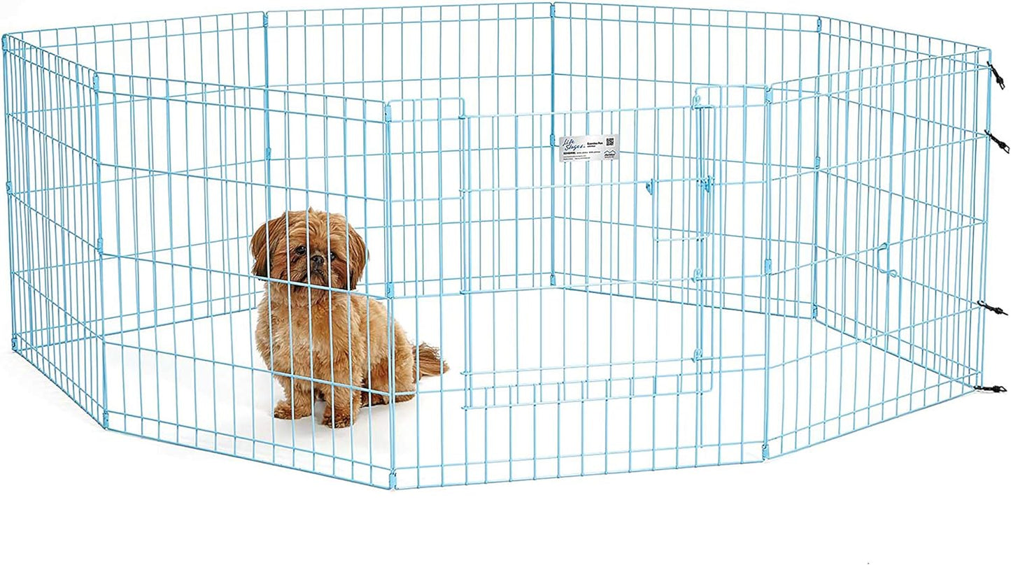 MidWest Homes for Pets Folding Metal Puppy/Dog Exercise Pen, Indoor/Outdoor Playpen with No Door, Provides 16 Sq Feet of Play Space, 24-Inches Tall, Black E-Coated