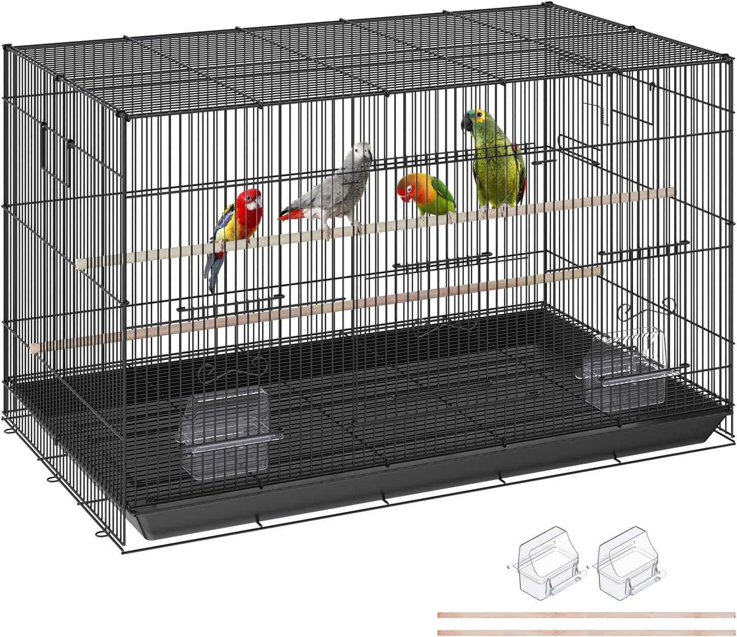 VEVOR 30-inch Flight Bird Cage, Stackable Bird Cage for Small Parrots Canaries Cockatiels Lovebirds Finches Budgies Conures Macaws Pet Travel Birdcage with Handle and Perches