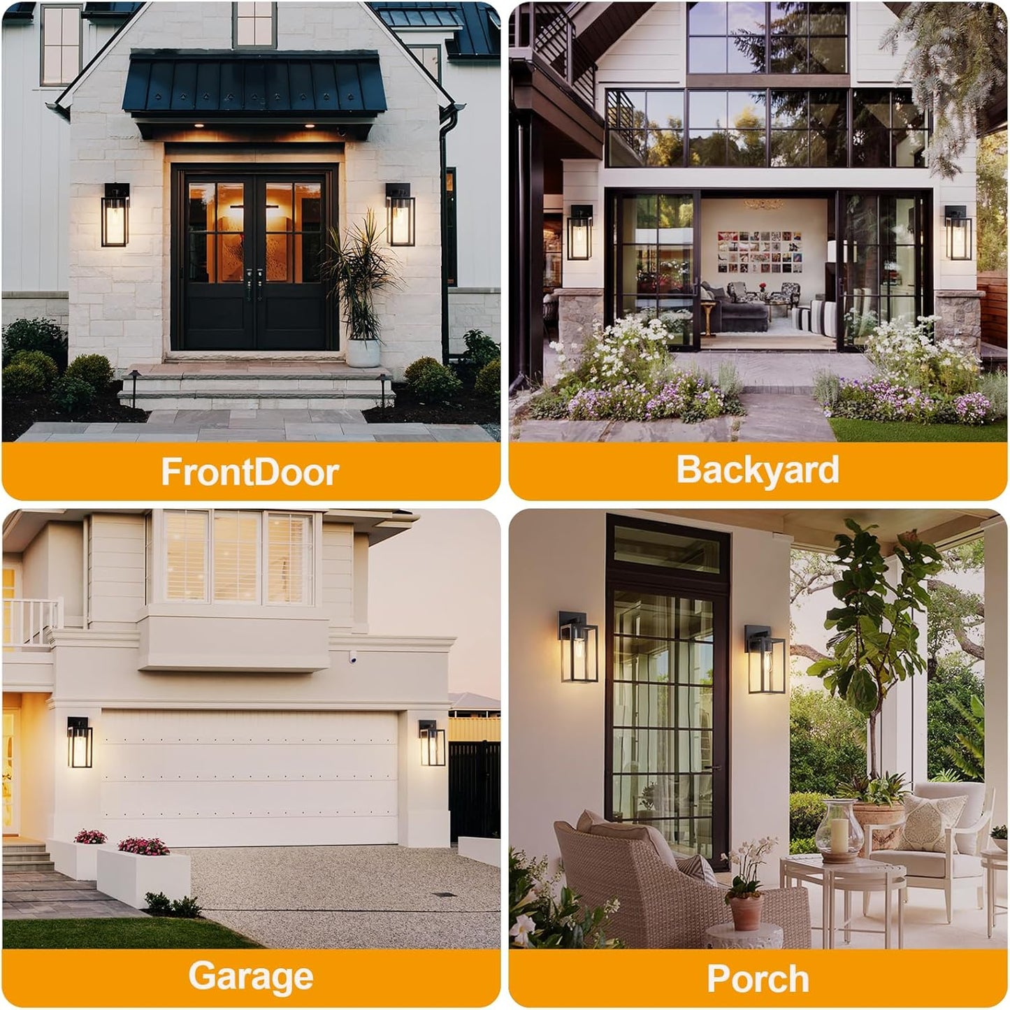 Outdoor Wall Lights, 12.4 Inch Waterproof Lanterns with Frame and Clear Glass Shade, Exterior Front Porch Lights Matte Black Wall Sconce, Modern Mounted Lighting for Patio Entryway Hallway, 2 Pack