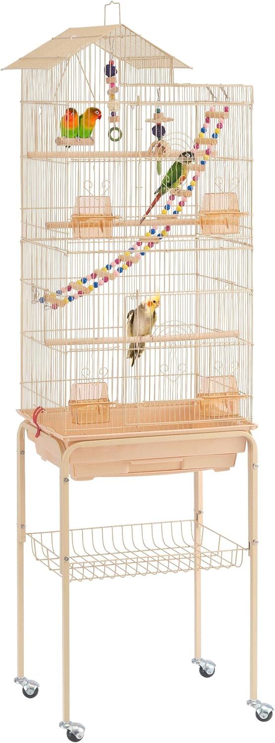 Yaheetech Bird Cage 64-inch Play Open Top Medium Small Parrot Parakeet Bird Cages with Detachable Rolling Stand for Parrot Lovebirds Finches Parakeets Budgie Parrotlet Conures, Pet Flight Birdcage