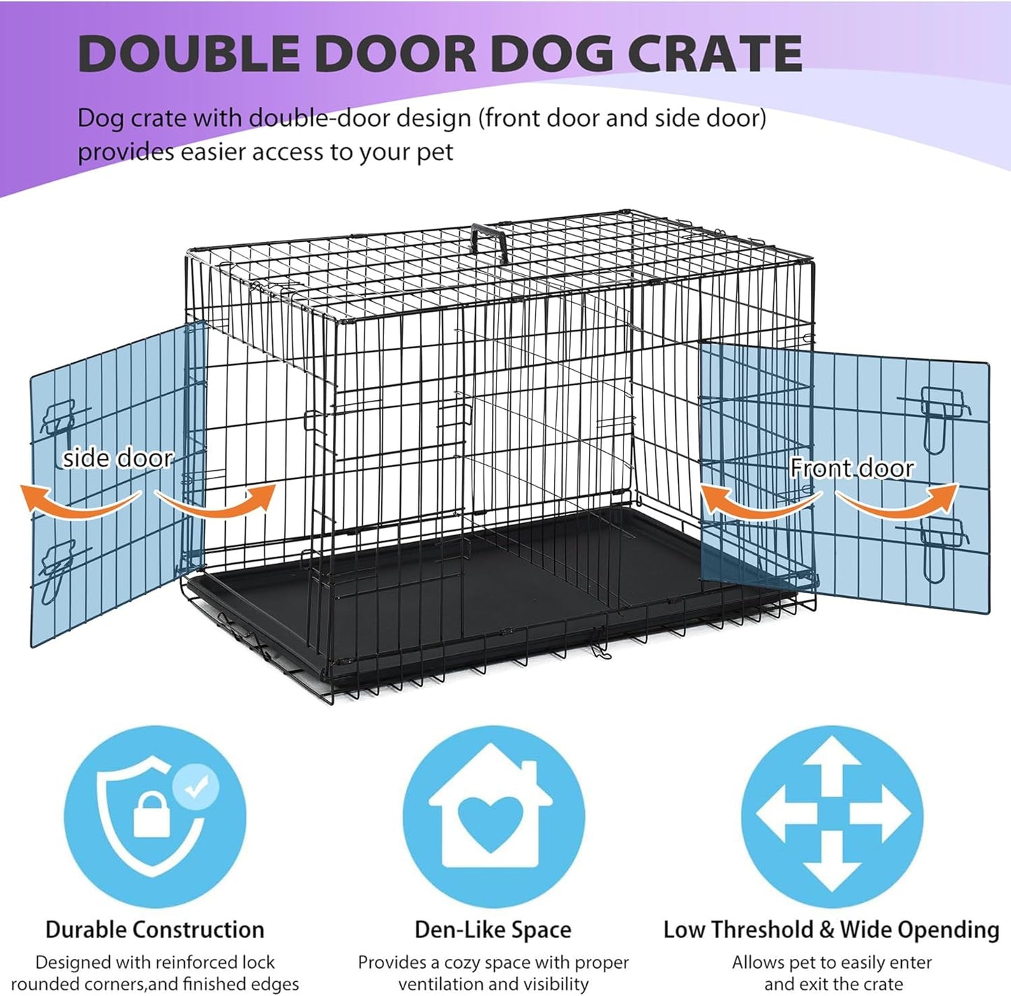 Best Pet 48 Inch Dog Crates for Large Dogs Folding Metal Wire Crates Dog Kennels Outdoor and Indoor Pet Dog Cage Crate with Double-Door,Divider Panel, Removable Tray