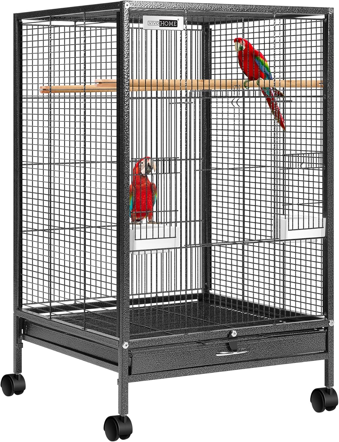 VIVOHOME 30 Inch Height Wrought Iron Bird Cage with Rolling Stand for Conures Lovebirds Cockatiels Finches, Black