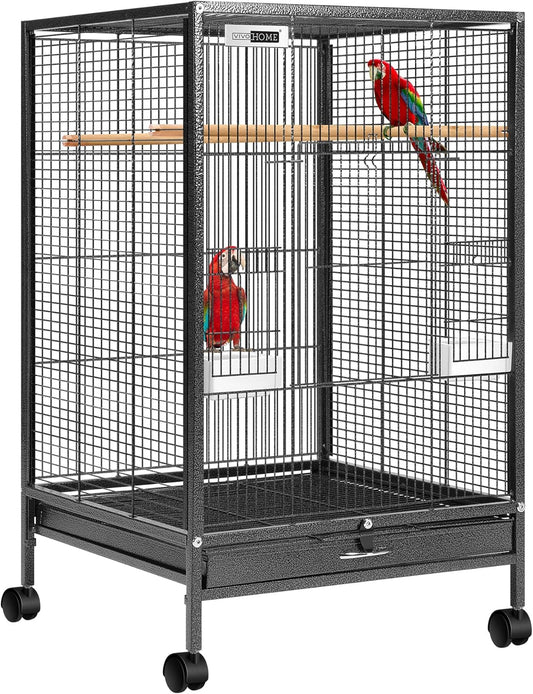 VIVOHOME 30 Inch Height Wrought Iron Bird Cage with Rolling Stand for Conures Lovebirds Cockatiels Finches, Black