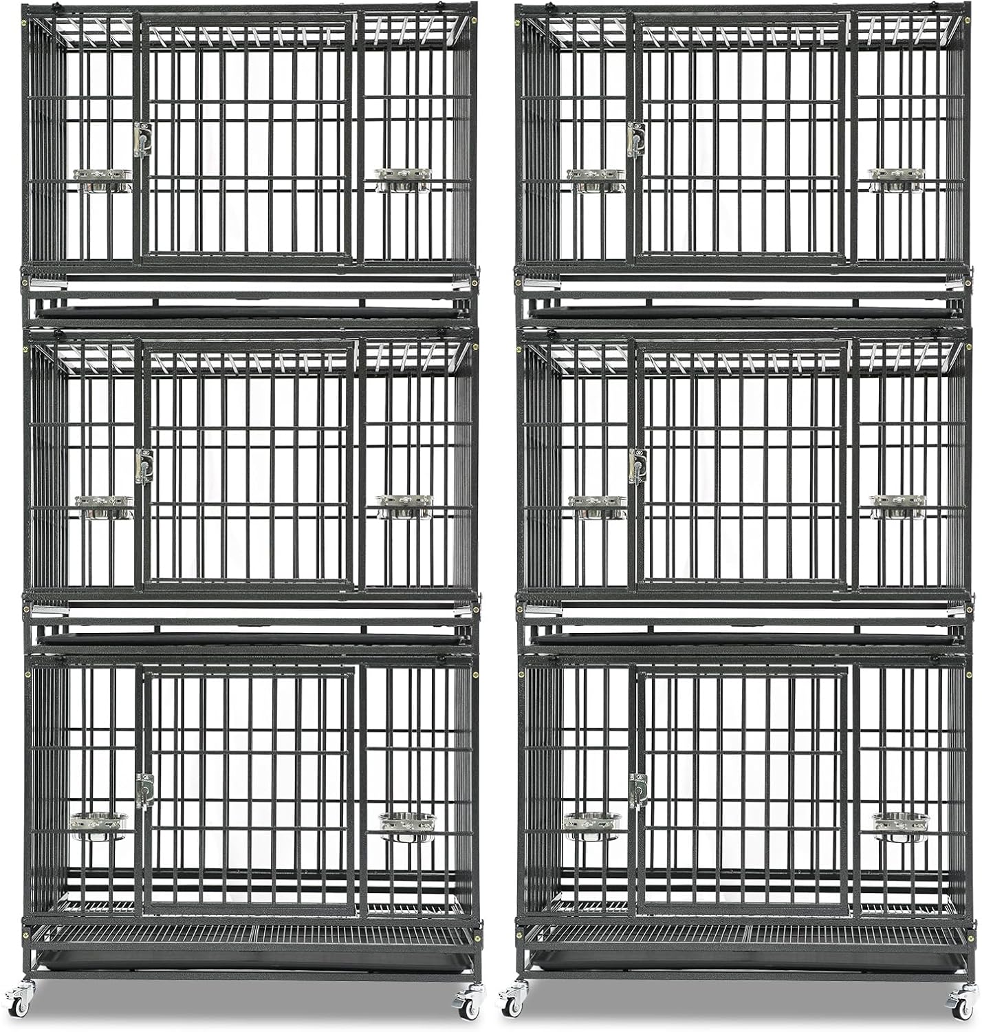 Homey Pet 37 inch Stackable Heavy Duty Dog Crate, Indestructible Escape Proof Dogs Cage Kennel with Lockable Wheels, Removable Tray & Metal Grid, Double Doors for High Anxiety Medium/Small Dogs