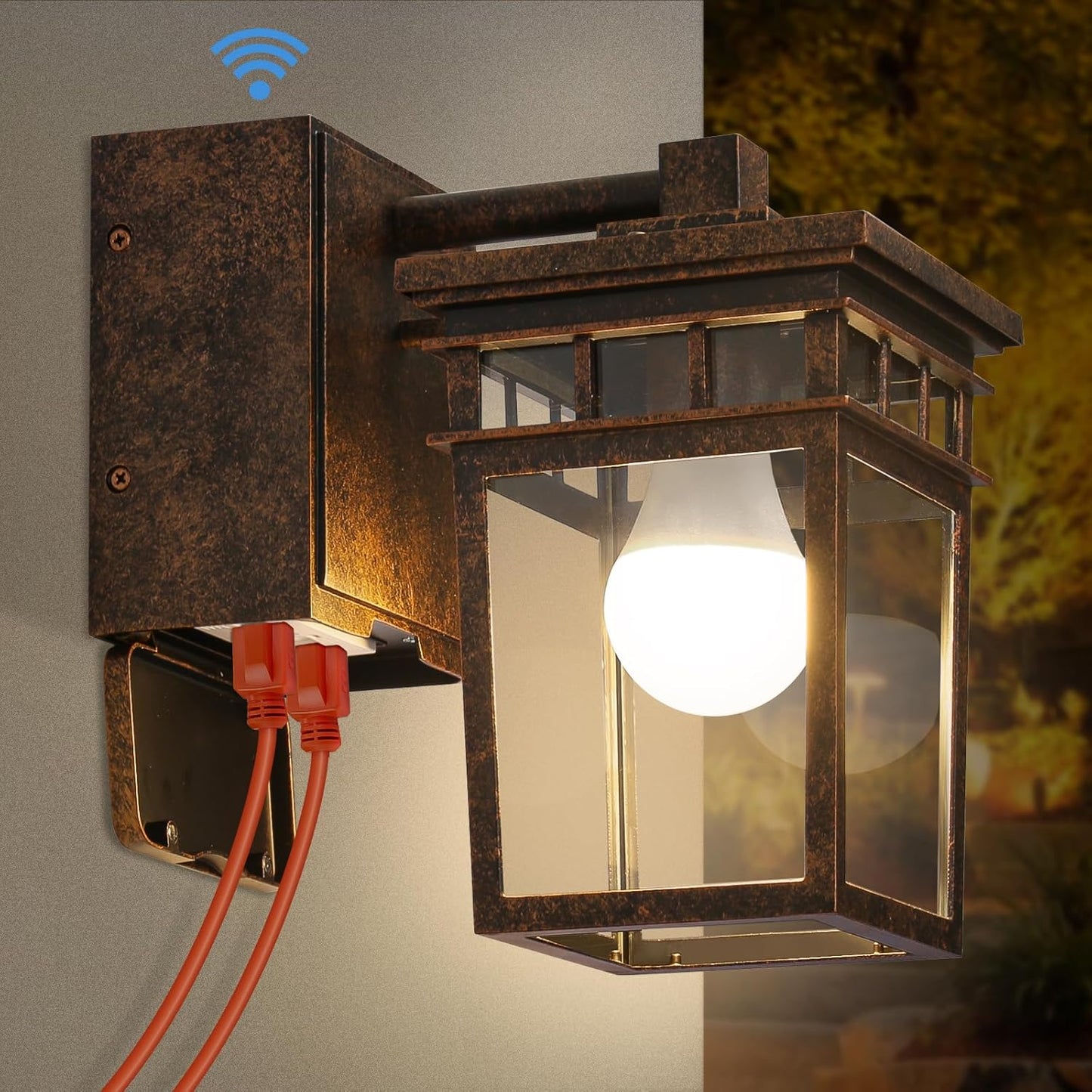 Porch Light with GFCI Outlet Built in, Dusk to Dawn Outdoor Lighting with Outlet, Waterproof Anti-Rust Alunmium Exterior Wall Mount Fixture, Outside Light for House Garage Front Door, Bulb Included