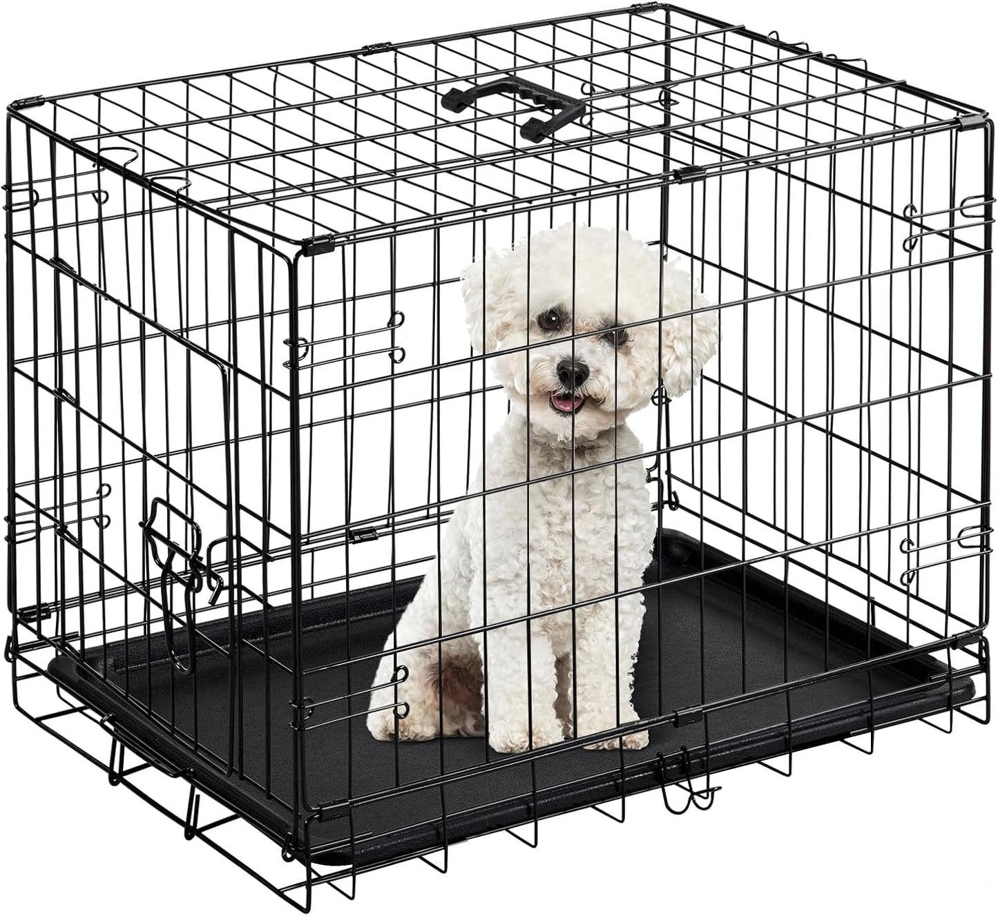 DUMOS Dog Crate, 36 Inch Medium Double Door Dog Cage with Divider Panel and Plastic Leak-Proof Pan Tray, Folding Metal Wire Pet Kennel for Indoor, Outdoor, Travel