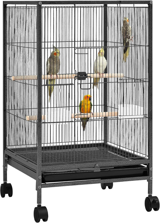 Yaheetech 35 inch Wrought Iron Bird Cage w/Play Open Top and Rolling Stand for Small Birds Like Parrots Conure Lovebird Cockatiel Lovebirds Budgies