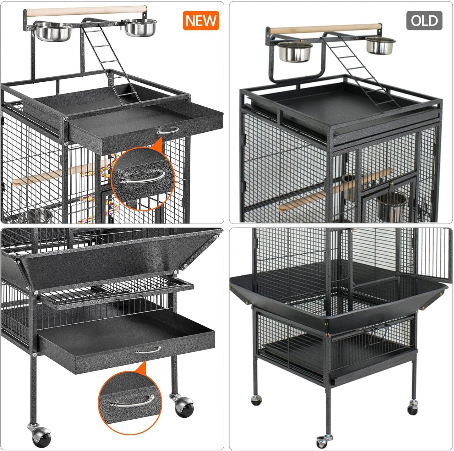 Yaheetech 61-inch Playtop Wrought Iron Large Parrot Bird Cages with Rolling Stand for Cockatiels Amazon Parrot Quaker Conure Parakeet Lovebird Finch Canary Small Medium Parrot Cage Birdcage, Black