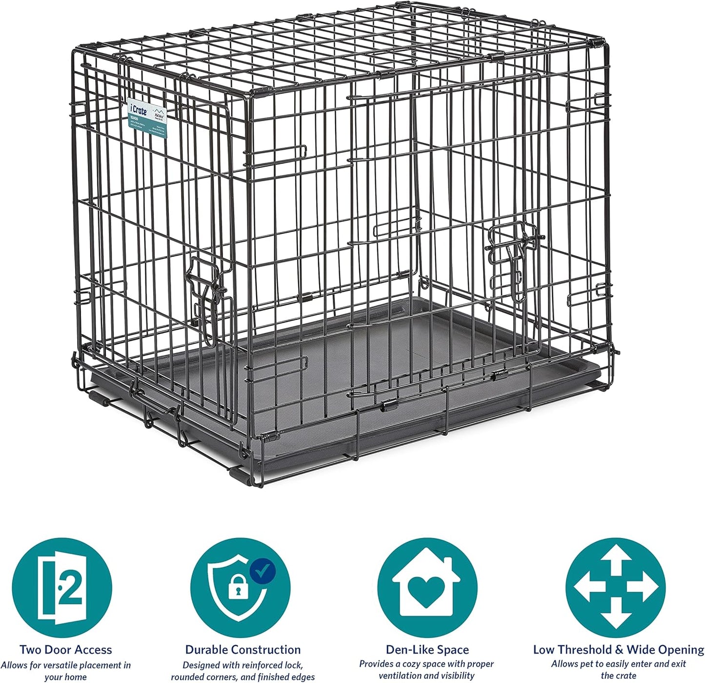 MidWest Homes for Pets Newly Enhanced Single & Double Door iCrate Dog Crate, Includes Leak-Proof Pan, Floor Protecting Feet, Divider Panel & New Patented Features