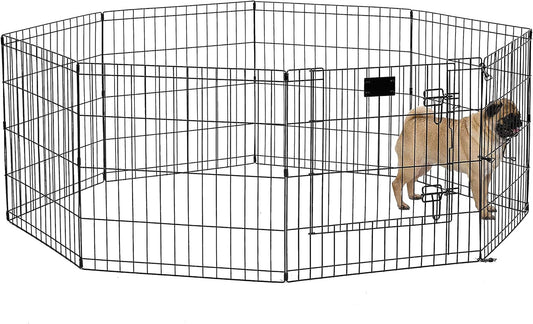 MidWest Homes for Pets Folding Metal Puppy/Dog Exercise Pen, Indoor/Outdoor Playpen with No Door, Provides 16 Sq Feet of Play Space, 24-Inches Tall, Black E-Coated