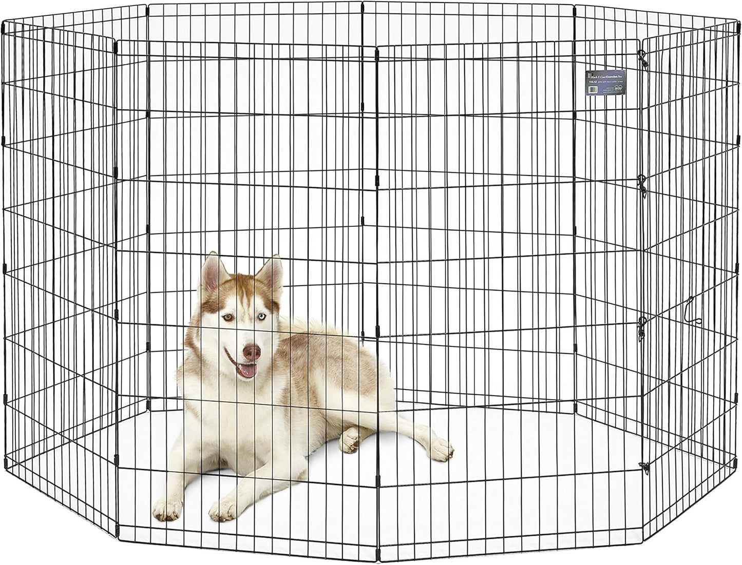 MidWest Homes for Pets Folding Metal Puppy/Dog Exercise Pen, Indoor/Outdoor Playpen with No Door, Provides 16 Sq Feet of Play Space, 24-Inches Tall, Black E-Coated
