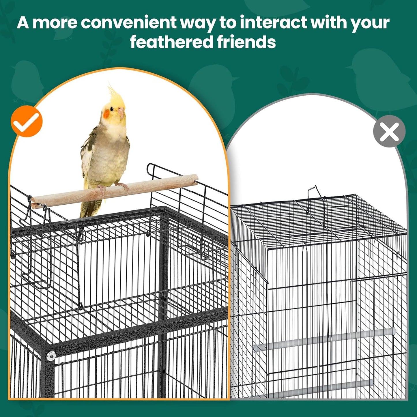 Yaheetech 35 inch Wrought Iron Bird Cage w/Play Open Top and Rolling Stand for Small Birds Like Parrots Conure Lovebird Cockatiel Lovebirds Budgies