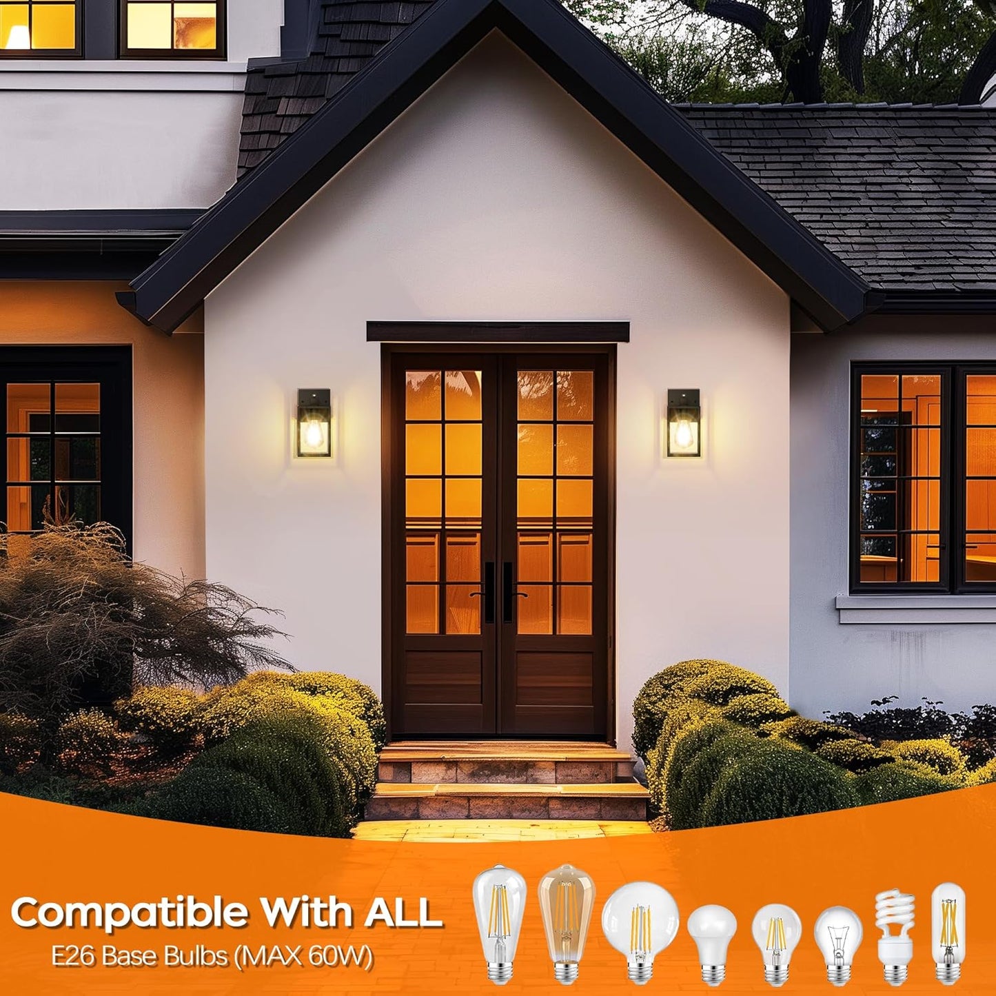 WIHTU Dusk to Dawn Outdoor Lighting Fixtures, Exterior Front Porch Light, Black Sensor Wall Sconce Lamp, Waterproof Wall Lantern, Anti Rust Outside Coach Lights for House, Doorway, Garage