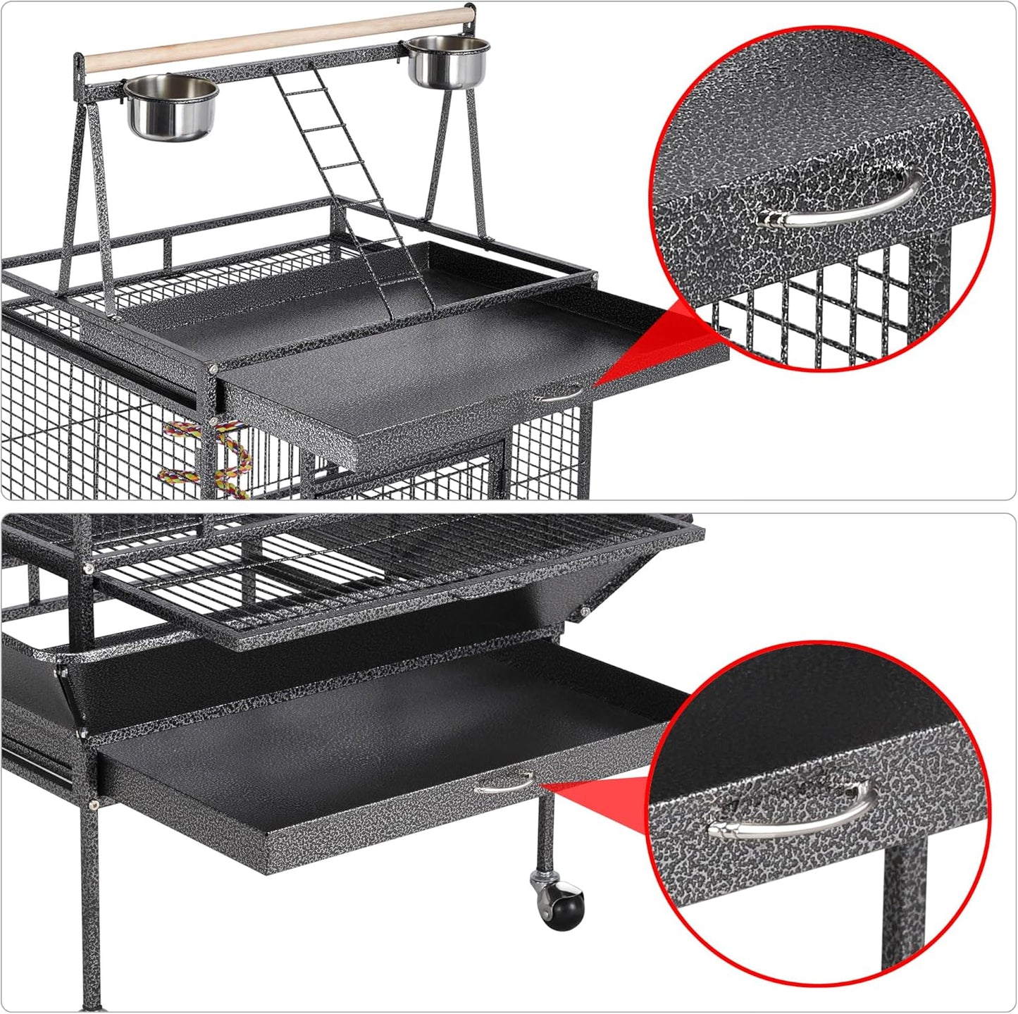 Yaheetech 69-inch Wrought Iron Rolling Large Parrot Bird Cage for African Grey Small Quaker Amazon Cockatiel Sun Parakeet Green Cheek Conure Dove Lovebird Budgie Play Top with Stand