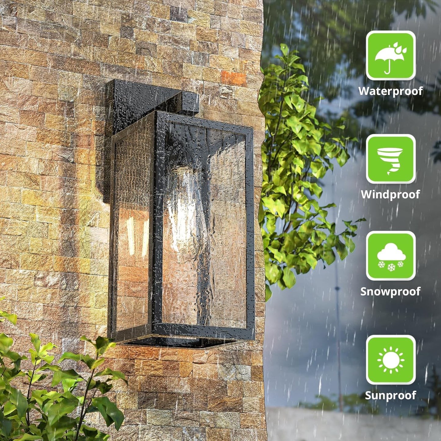 MAXvolador Outdoor Wall Sconce, Exterior Waterproof Wall Lantern Light Fixtures, Black Porch Lights with Toughened Glass Shade, Anti-Rust E26 Socket Front Door Mount Lighting, 2 Pack